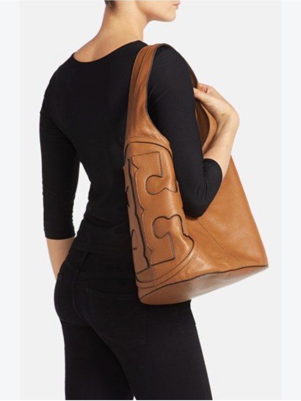 Tory Burch All-T Logo Pebble Leather Hobo Bag